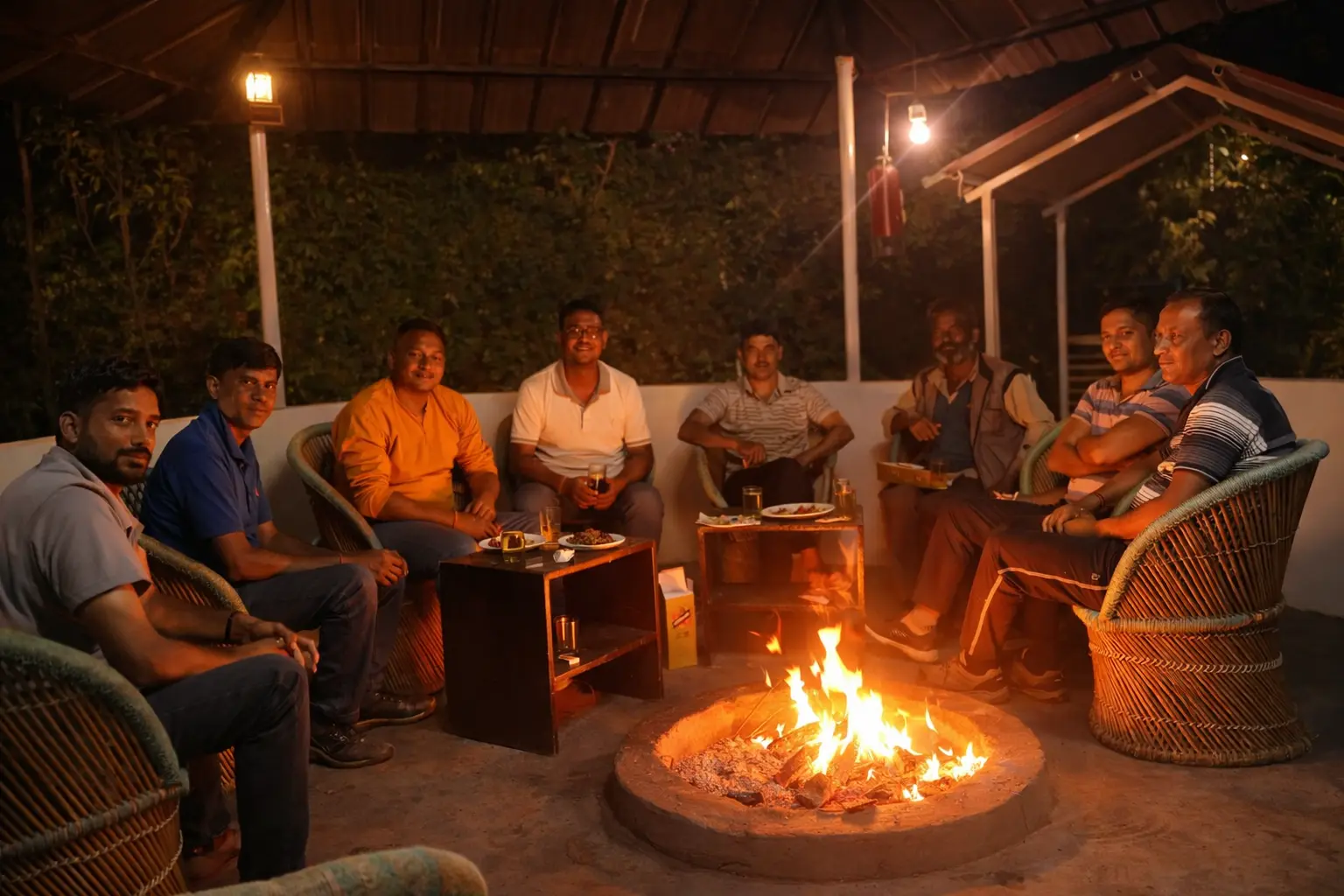 Evening bonfire at the resort