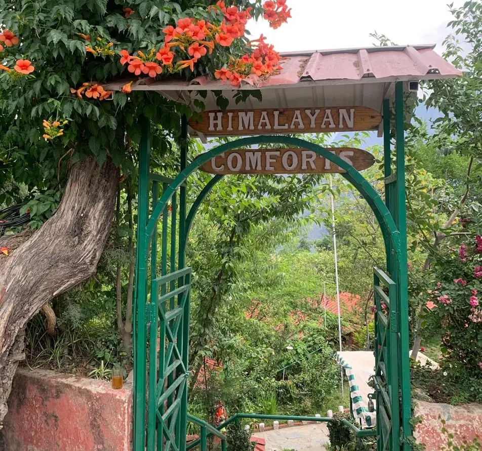Resort entrance with flowering gardens